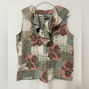 Vintage Max Diane Womens Sleeveless 100% Cotton Ruffle‎ Tunic Large USA Floral
